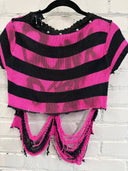 Pink & Black Shredded&Fitted Striped Punk Pin Top - Reckless Swagger