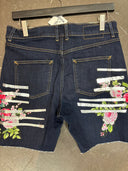 Pink Rose Silver Slash Denim Shorts - Festival Ready - Reckless Swagger