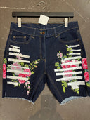 Pink Rose Silver Slash Denim Shorts - Festival Ready - Reckless Swagger