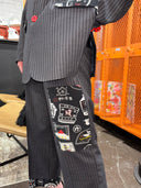 Pinstripe Wool Suit with Asian Punk Details - Bold Red Accents - Reckless Swagger