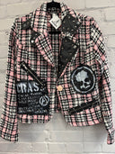 Plaid Tweed Crass Punk Blazer Pins & Leather Zips - Reckless Swagger