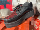 Platform Black 2-Tone Contrast Red Pony Stitch Leather Creeper - Reckless Swagger