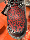 Platform Black 2-Tone Contrast Red Pony Stitch Leather Creeper - Reckless Swagger