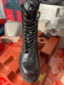 Platform Lace Combat Black Leather Boot Metal - Reckless Swagger