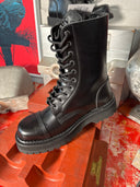 Platform Lace Combat Black Leather Boot Metal - Reckless Swagger