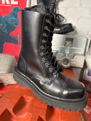 Platform Lace Combat Black Leather Boot Metal - Reckless Swagger