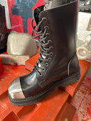Platform Lace Combat Black Leather Boot Metal Cap Toe - Reckless Swagger