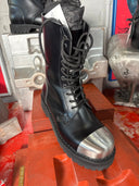 Platform Lace Combat Black Leather Boot Metal Cap Toe - Reckless Swagger