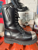 Platform Lace Combat Black Leather Boot Metal Cap Toe - Reckless Swagger
