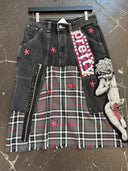 Pretty Vacant Painted & Pinned Plaid Cherub Skirt - Punk Angel Statement Piece - Reckless Swagger