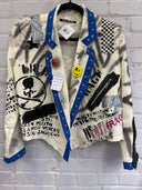 Punk Painted Blue Trim Chaos Crop Blazer - Reckless Swagger