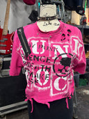 Punk Rock Cropped Pink Slashed Top - Reckless Swagger