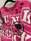 Punk Rock Cropped Pink Slashed Top - Reckless Swagger