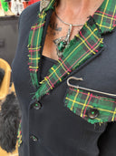 Punk Tartan Cotton Blazer - Structured High Quality Jacket with Green Plaid Details - Reckless Swagger