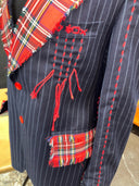 Punk Unisex Jacket - Red Tartan Upcycled Statement Piece with Lettering & Pins - Reckless Swagger