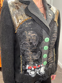 Rebel Wool Knit Jacket - Gold Studs & Skull Art Rock Style - Reckless Swagger