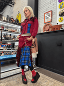 Red Denium Suit with Red blue Tartan - Reckless Swagger