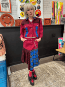 Red Denium Suit with Red blue Tartan - Reckless Swagger