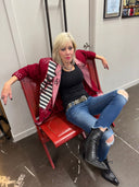 Red Devil Anarchy Pinstripe Jacket with 'WTF Are You Up To Now' Pins - Punk Rock Fashion - Reckless Swagger