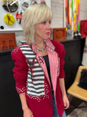 Red Devil Anarchy Pinstripe Jacket with 'WTF Are You Up To Now' Pins - Punk Rock Fashion - Reckless Swagger