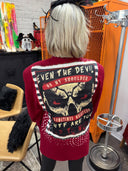 Red Devil Anarchy Pinstripe Jacket with 'WTF Are You Up To Now' Pins - Punk Rock Fashion - Reckless Swagger