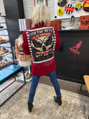 Red Devil Anarchy Pinstripe Jacket with 'WTF Are You Up To Now' Pins - Punk Rock Fashion - Reckless Swagger