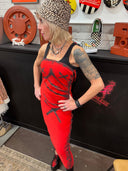 Red X Bondage Tube Dress - Edgy Paint Splatter Design - Reckless Swagger