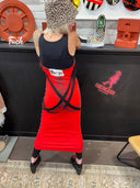 Red X Bondage Tube Dress - Edgy Paint Splatter Design - Reckless Swagger