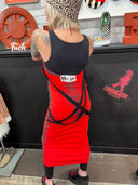 Red X Bondage Tube Dress - Edgy Paint Splatter Design - Reckless Swagger