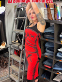 Red X Bondage Tube Dress - Edgy Paint Splatter Design - Reckless Swagger