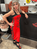 Red X Bondage Tube Dress - Edgy Paint Splatter Design - Reckless Swagger