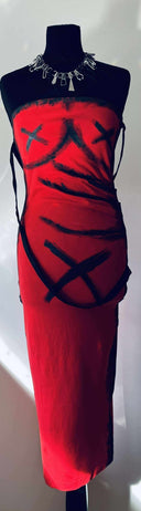 Red X Bondage Tube Dress - Edgy Paint Splatter Design - Reckless Swagger