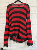 Red&Black Stripe Zip Shredded Punk Sweater - Reckless Swagger