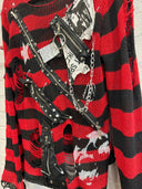 Red&Black Stripe Zip Shredded Punk Sweater - Reckless Swagger