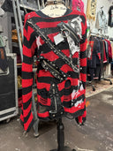 Red&Black Stripe Zip Shredded Punk Sweater - Reckless Swagger