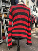 Red&Black Stripe Zip Shredded Punk Sweater - Reckless Swagger