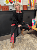 Reworked Red Tartan Full - Length Black Wool Peacoat — One - of - a - Kind Handcrafted Punk Statement Exclusive Reckless Swagger - Reckless Swagger