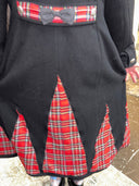 Reworked Red Tartan Full - Length Black Wool Peacoat — One - of - a - Kind Handcrafted Punk Statement Exclusive Reckless Swagger - Reckless Swagger