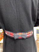 Reworked Red Tartan Full - Length Black Wool Peacoat — One - of - a - Kind Handcrafted Punk Statement Exclusive Reckless Swagger - Reckless Swagger