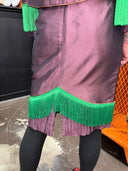 Shantung Silk Plum Skirt Suit with Kelly Green Tassel Details - Statement Formal Wear - Reckless Swagger