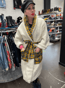 Sheepskin Robe - Coat Yellow & Blue Tartan Punk Custom – One - of - a - Kind by RE - JIG for Reckless Swagger - Reckless Swagger