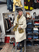 Sheepskin Robe - Coat Yellow & Blue Tartan Punk Custom – One - of - a - Kind by RE - JIG for Reckless Swagger - Reckless Swagger
