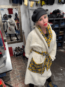 Sheepskin Robe - Coat Yellow & Blue Tartan Punk Custom – One - of - a - Kind by RE - JIG for Reckless Swagger - Reckless Swagger