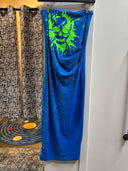Skull Splatter Tube Dress - Blue Punk Art Statement Piece - Reckless Swagger