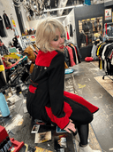 Smashing Asymmetrical Wool Coat - Red & Black Statement Piece with Swing Skirt - UK 12/US 10 - Reckless Swagger