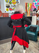Smashing Asymmetrical Wool Coat - Red & Black Statement Piece with Swing Skirt - UK 12/US 10 - Reckless Swagger