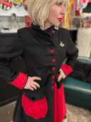 Smashing Asymmetrical Wool Coat - Red & Black Statement Piece with Swing Skirt - UK 12/US 10 - Reckless Swagger