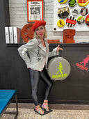 STOP Jacket: Pale Grey with Red Zig - Zag Stitching - Reckless Swagger
