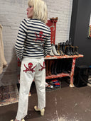 Stripe Pirate White Jeans - Custom Made Nautical Denim | Reckless Swagger - Reckless Swagger