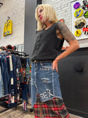 Tartan & Denim Punk Skirt 'Sex and Chaos' - Alternative Gothic Fashion - Reckless Swagger